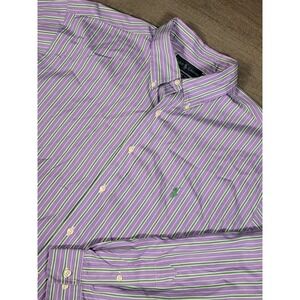 Vintage 90s Ralph Lauren Shirt Men XL 17.5 Classic Fit Purple Green Pony Logo